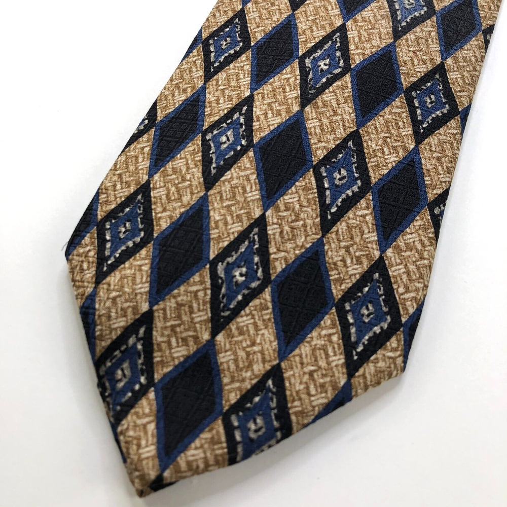 Brooks Brothers Blue Tan All Silk Neck Tie Men’s Geometric MINT 3.25-in/56-in